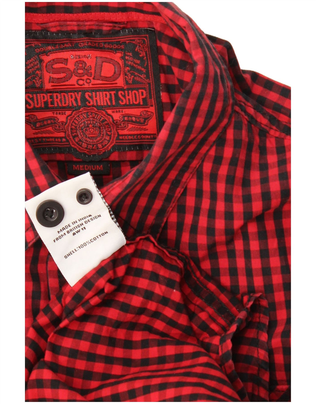 Camisa xadrez masculina Superdry médio vermelho xadrez algodão clássico