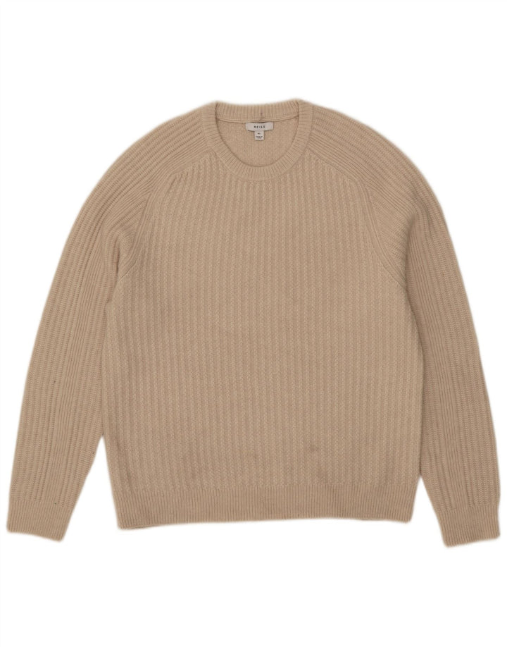 Suéter masculino Reiss com gola redonda e lã bege XL