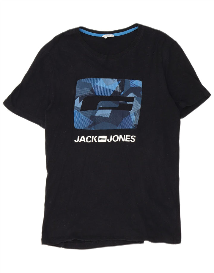 Camiseta gráfica masculina Jack & Jones grande algodão preto