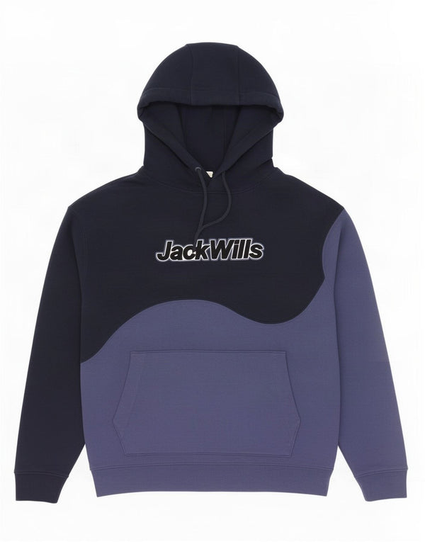 Jack Wills moletom masculino com capuz grande e gráfico pequeno bloco colorido azul marinho