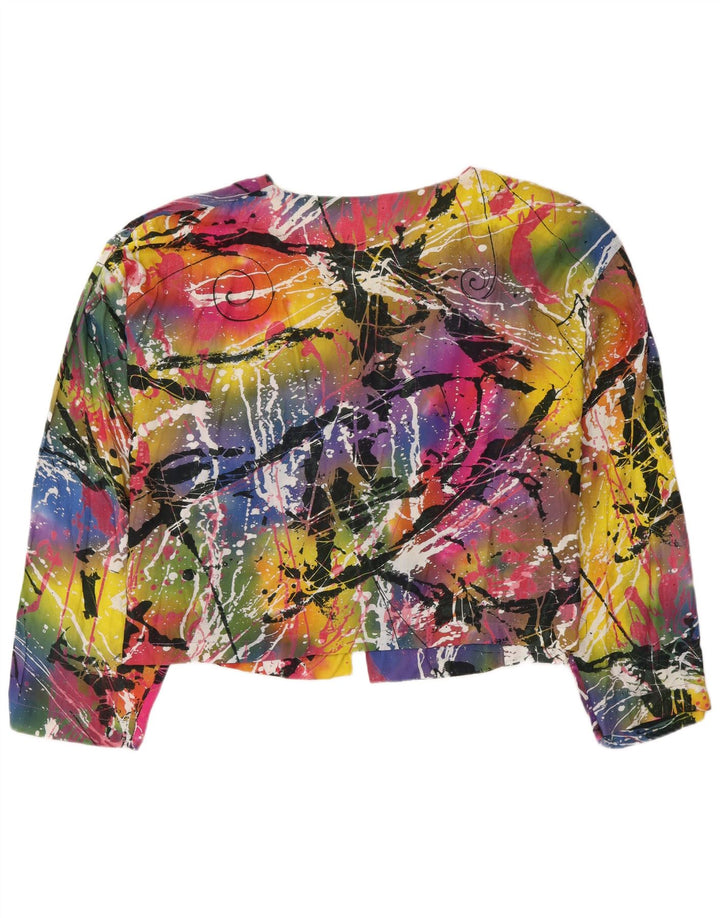 Jaqueta blazer feminina vintage com padrão abstrato UK 22 3XL multicolorida