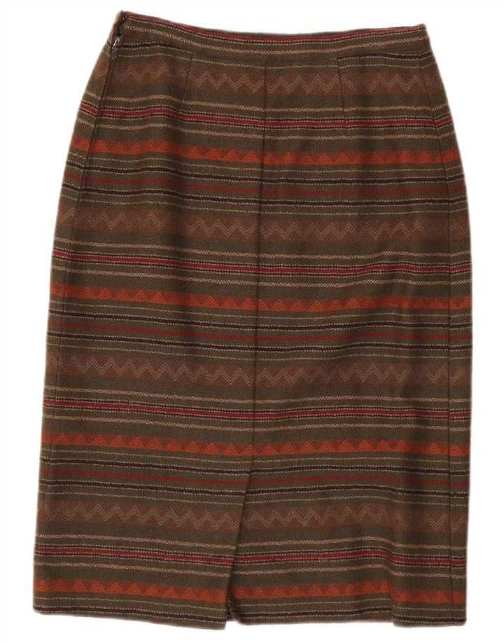 Saia lápis feminina vintage W26 pequena listrada cáqui