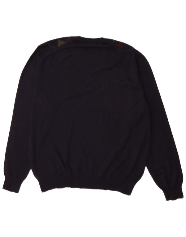 Bramante Suéter masculino com decote em V IT 54 XL Azul marinho Argyle/Diamante