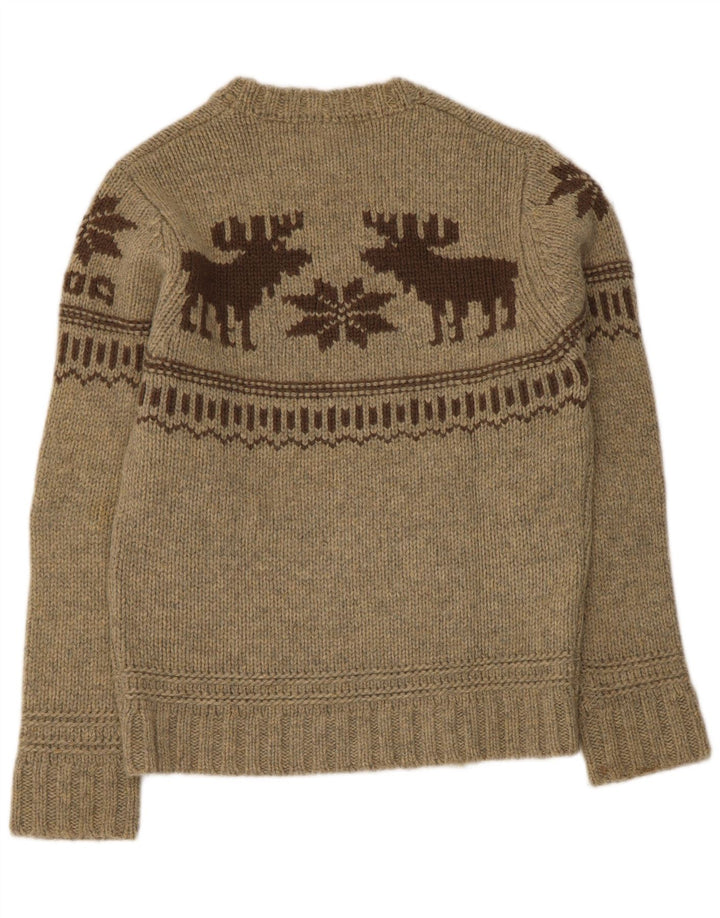 Suéter masculino Smog com gola redonda e gola redonda bege médio Fair Isle Lambswool