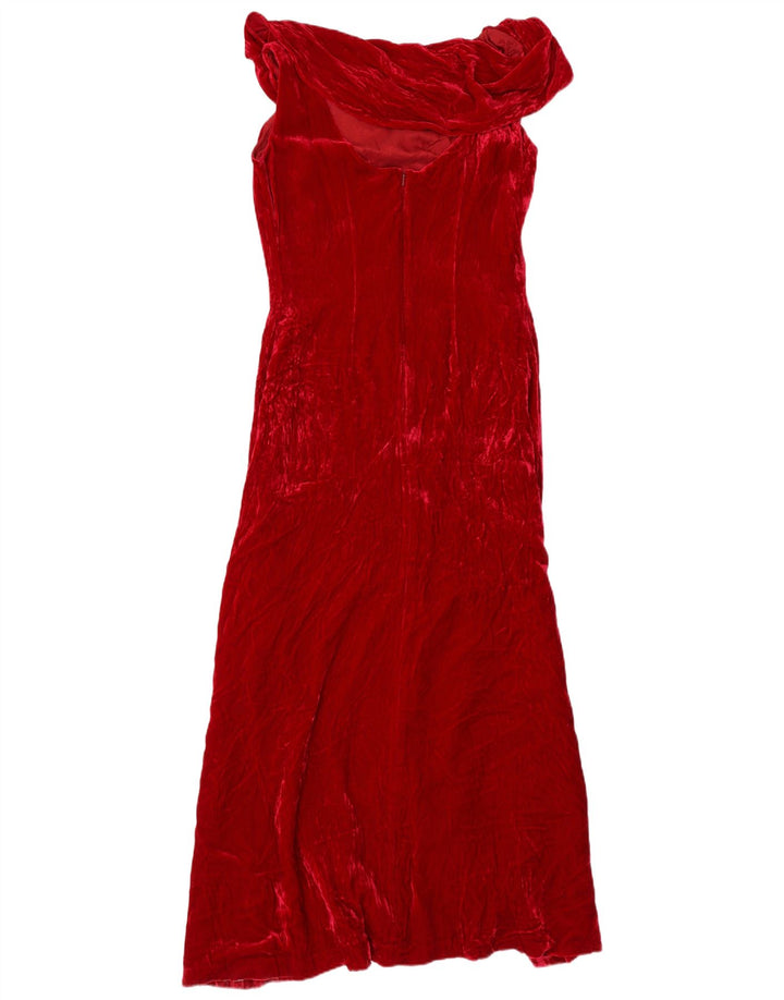 LAURA ASHLEY Vestido maxi feminino de veludo com ombro de fora Reino Unido 12 vermelho médio