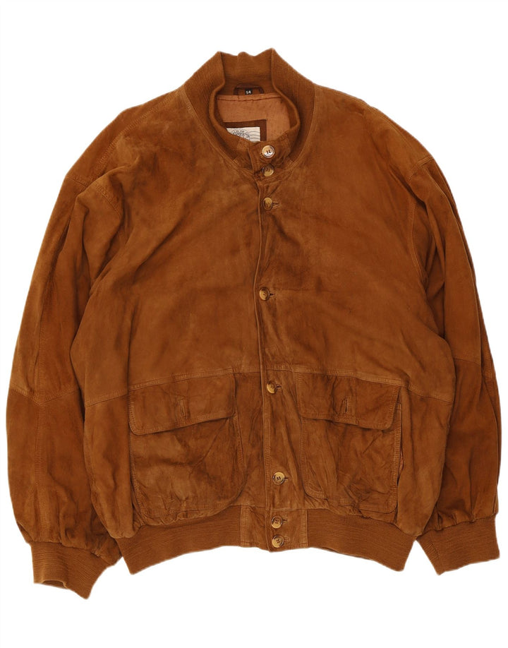 Jaqueta bomber masculina vintage de camurça Reino Unido 44 2XL couro marrom