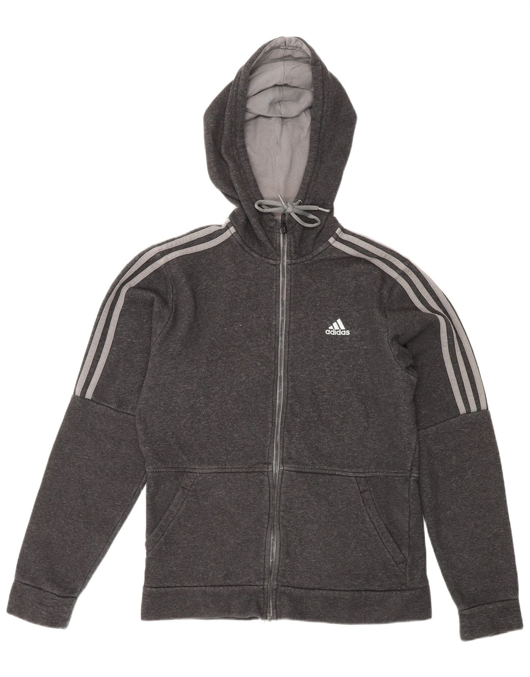 ADIDAS Mens Zip Hoodie Suéter Pequeno Algodão Cinza