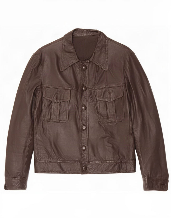 Jaqueta de couro masculina vintage UK 36 pequena marrom