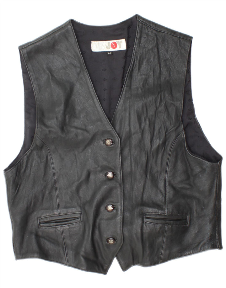 Colete de couro feminino MISS JOY IT 44 médio preto
