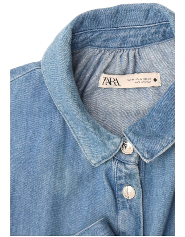 Vestido jeans feminino de manga comprida Zara UK 12 azul médio