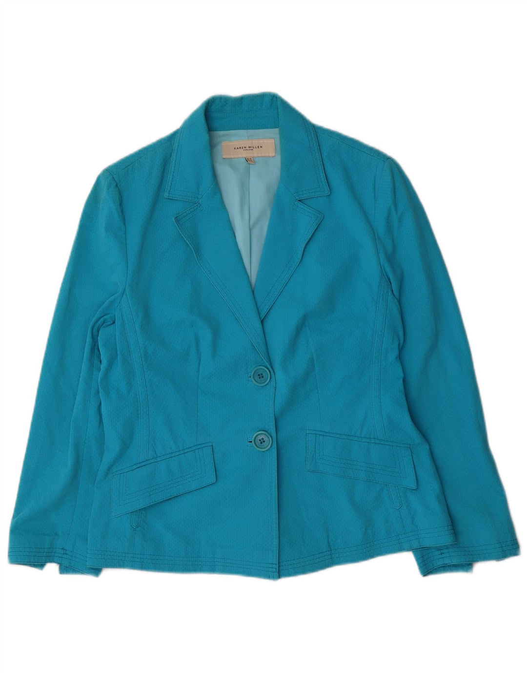 Jaqueta blazer feminina Karen Millen com 2 botões Reino Unido 14 algodão azul médio