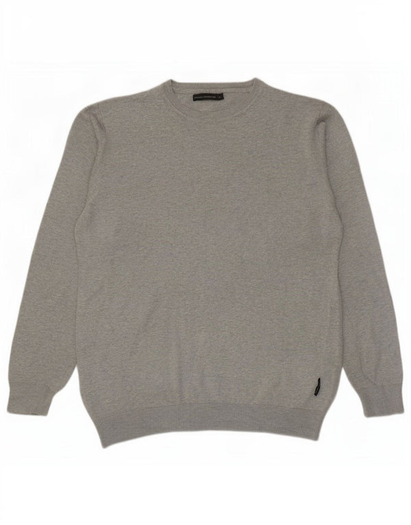 Suéter masculino com gola canoa French Connection XL algodão manchado cinza