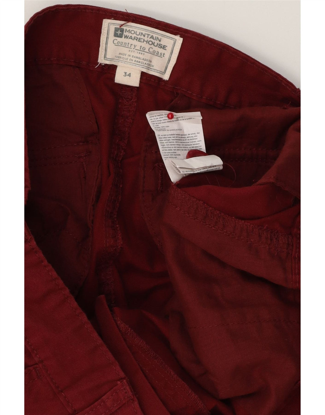 Shorts cargo masculino MOUNTAIN WAREHOUSE W34 grande algodão borgonha
