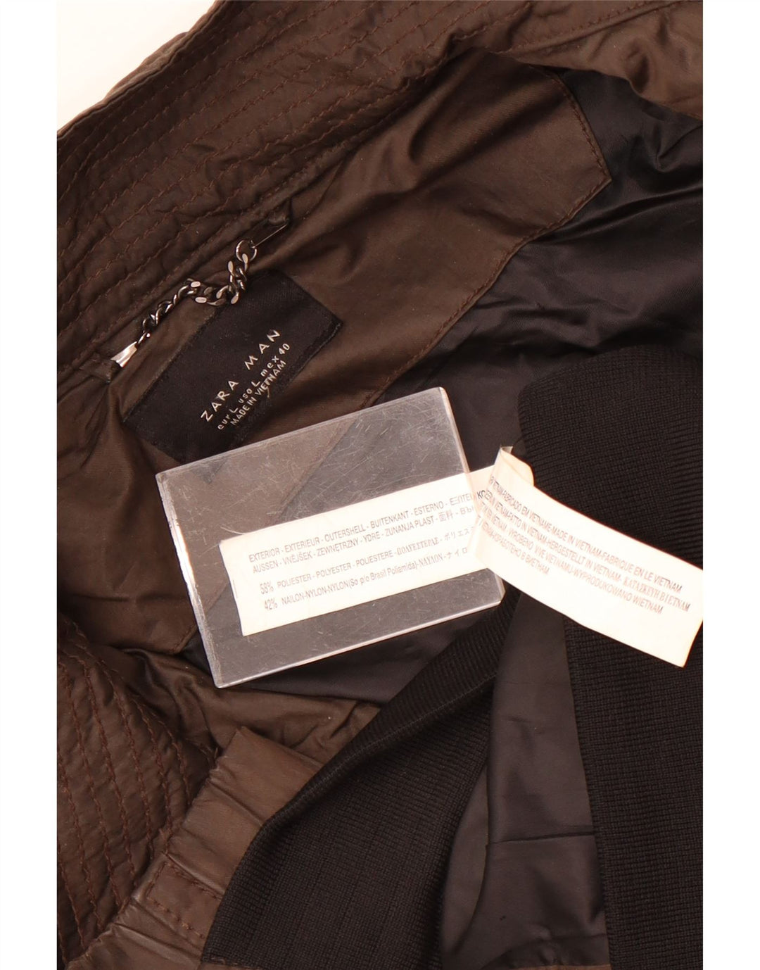 Zara Mens Bomber Jacket UK 40 Grande Poliéster Marrom