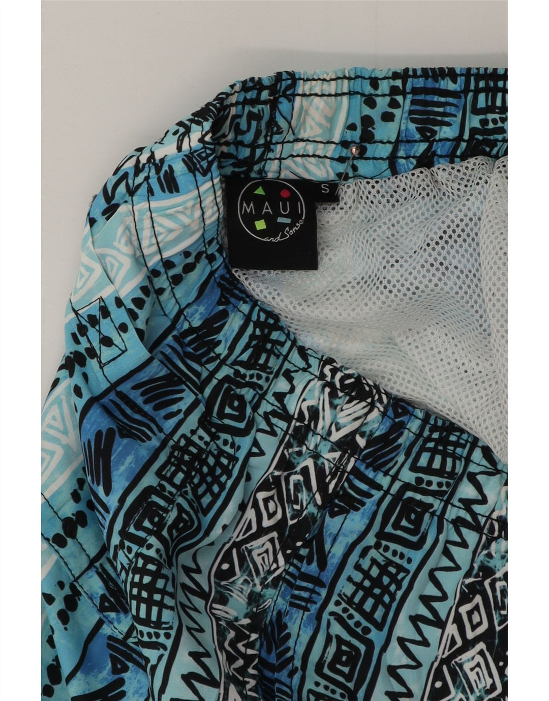 Maui and Sons Shorts de natação masculino pequeno azul geométrico de poliéster