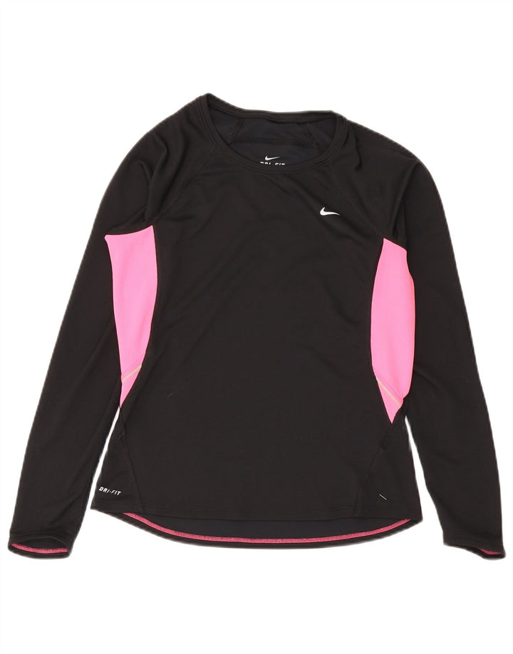 Top Nike Dri Fit Feminino Manga Longa UK 12/14 Médio Preto Colourblock