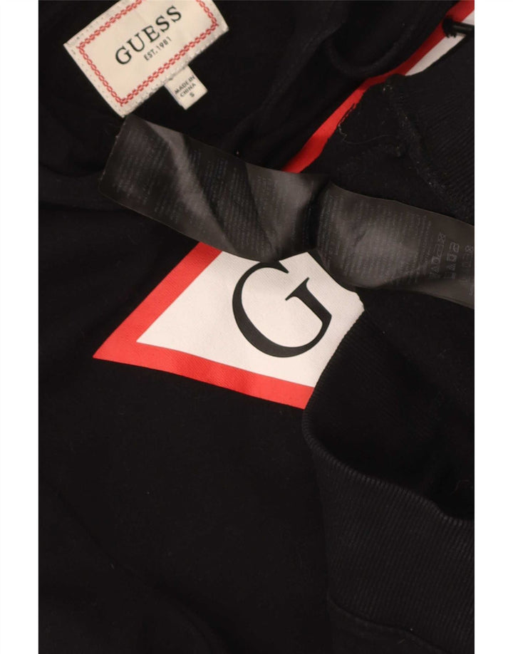 Suéter com capuz gráfico masculino Guess pequeno algodão preto