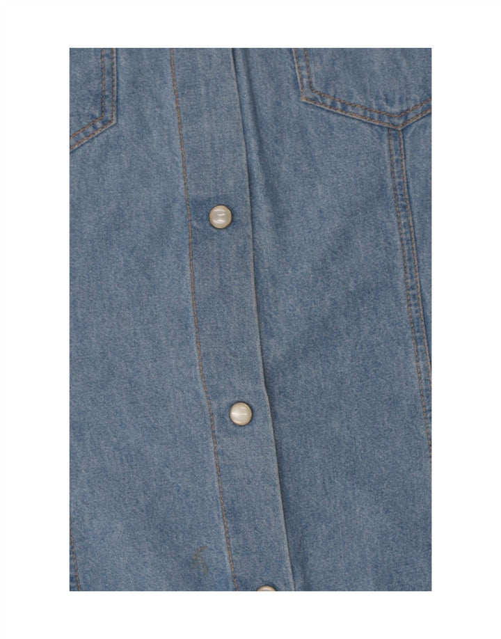 E camisa jeans feminina sem mangas IT 46 grande algodão azul