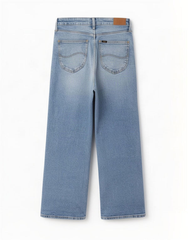 Lee Womens Crop Wide Leg Jeans W27 L24 Azul Algodão