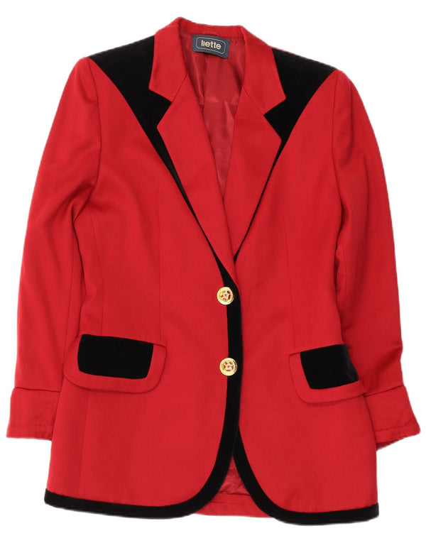 Jaqueta Blazer Longline Feminina Vintage de 2 Botões Reino Unido 12 Colorblock Vermelho Médio