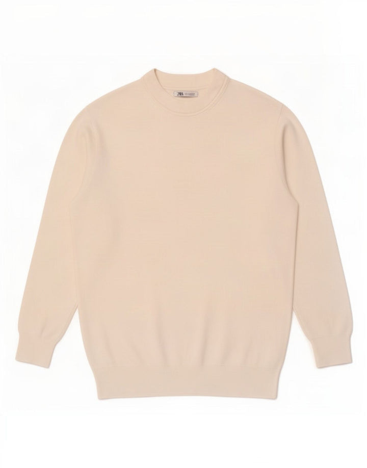 Zara Suéter masculino com gola redonda, viscose branca média