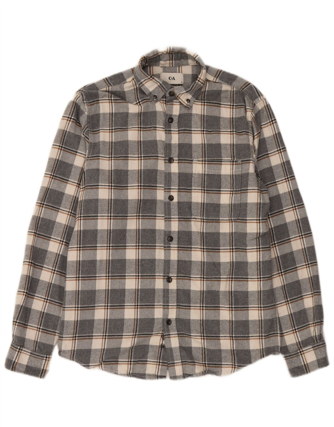 Camisa masculina de flanela C&A pequena algodão xadrez cinza