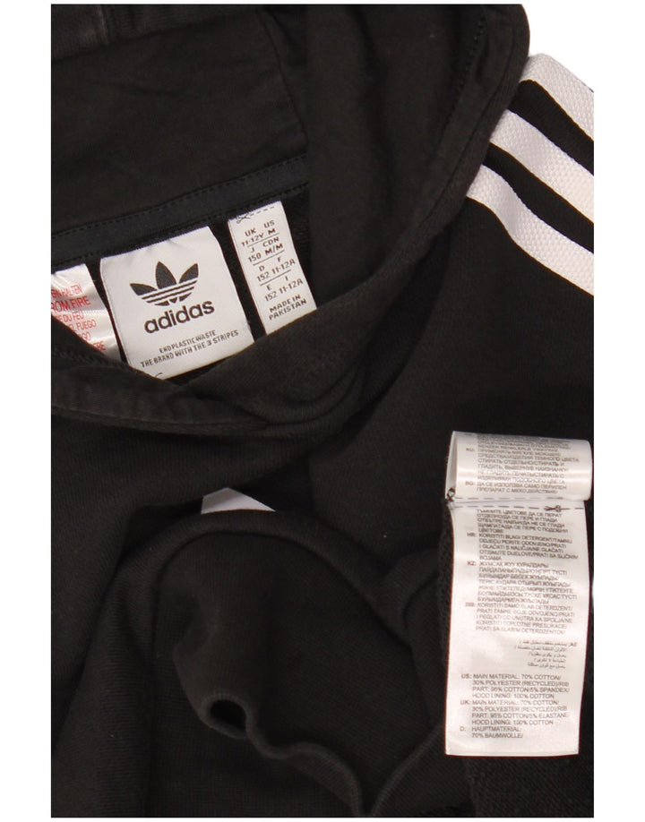 ADIDAS Meninas Crop Graphic Hoodie Jumper 11-12 Anos Algodão Preto