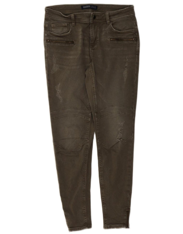 Zara Jeans skinny feminino desgastado UE 38 pequeno W28 L27 algodão verde