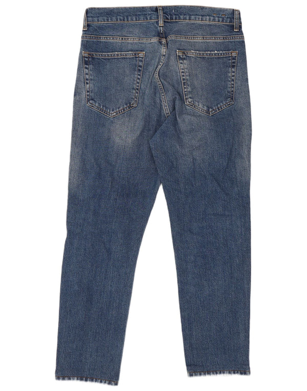 Zara Jeans masculino cortado desgastado UE 42 grande W32 L26 algodão azul