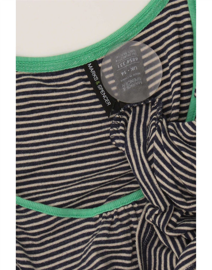 Top feminino Marks & Spencer manga 3/4 Reino Unido 14 risca de giz azul marinho médio