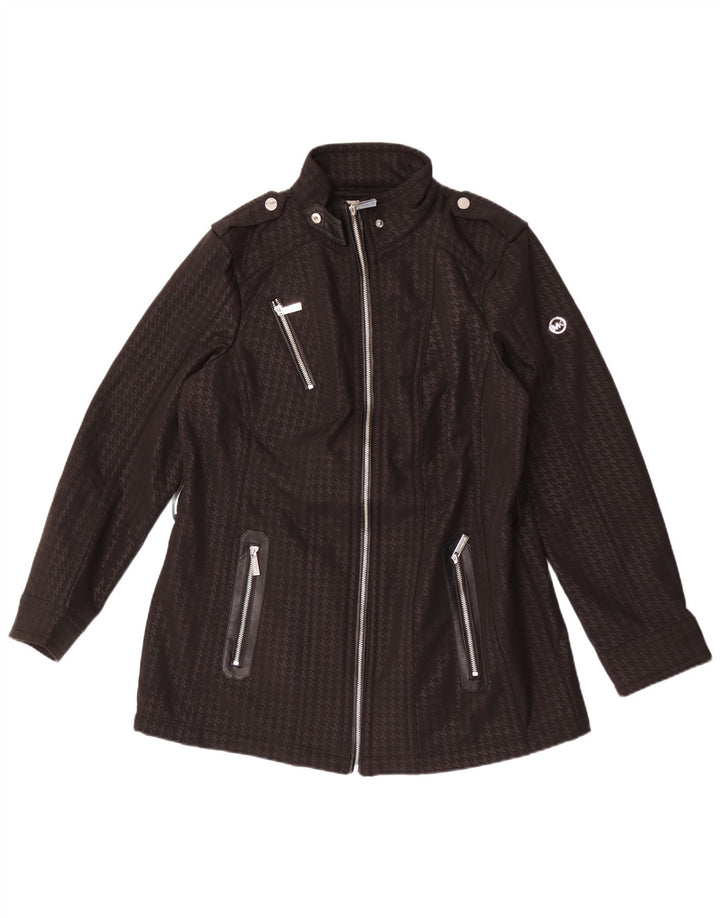 Jaqueta militar feminina Michael Kors Reino Unido 16 grande poliéster preto Houndstooth
