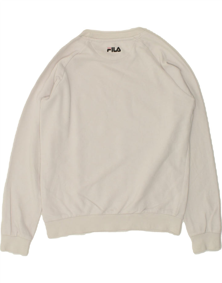 FILA Girls Graphic Sweatshirt Jumper 9-10 Years White Cotton Vintage Fila and Second-Hand Fila from Messina Hembry 