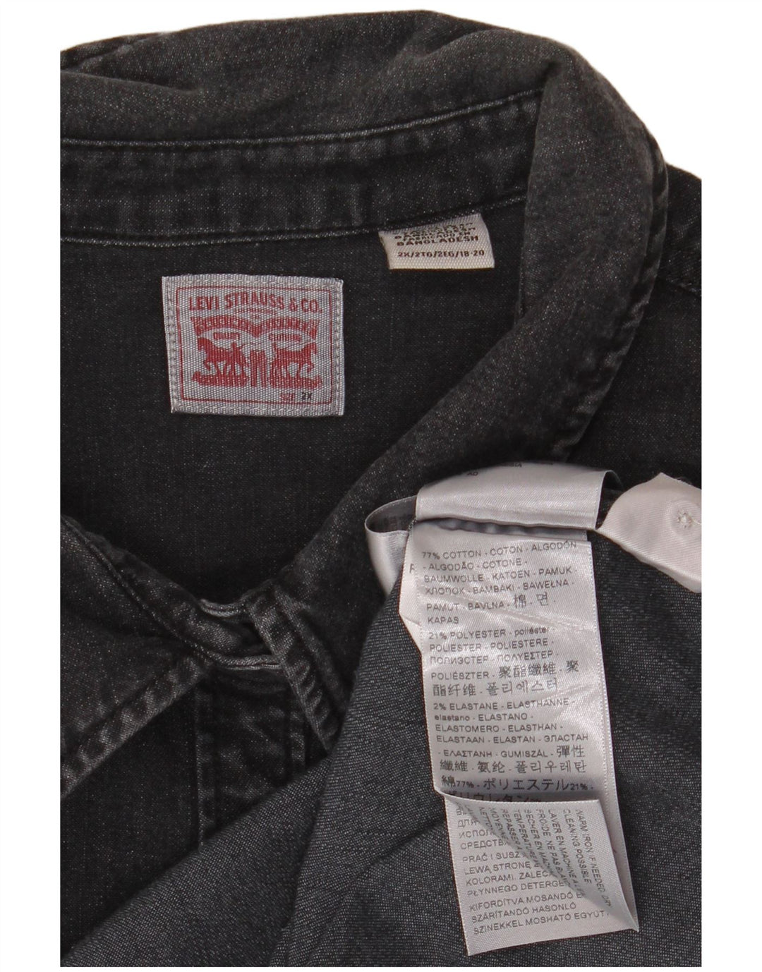 Camisa jeans feminina Levi's UK 20 2XL algodão preto