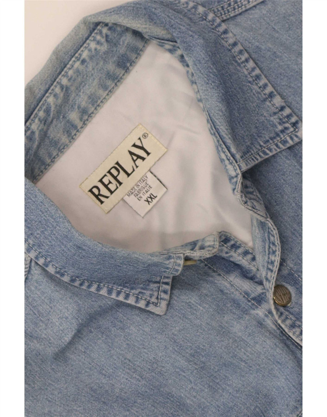 Camisa jeans masculina Replay Regular Fit 2XL algodão azul