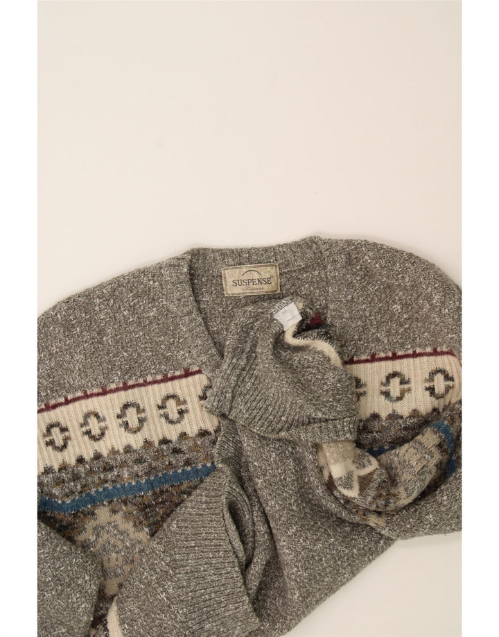 SUSPENSE COLLECTION Mens V-Neck Jumper Sweater IT 56 XL Grey Fair Isle Vintage Suspense Collection and Second-Hand Suspense Collection from Messina Hembry 