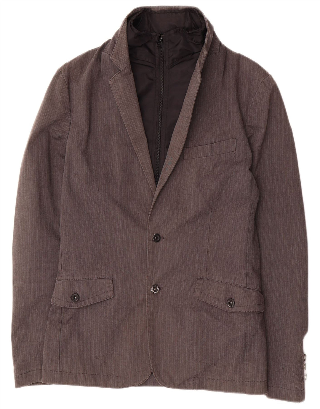 Jaqueta blazer masculina Zara com 2 botões Reino Unido 36 algodão listrado cinza pequeno