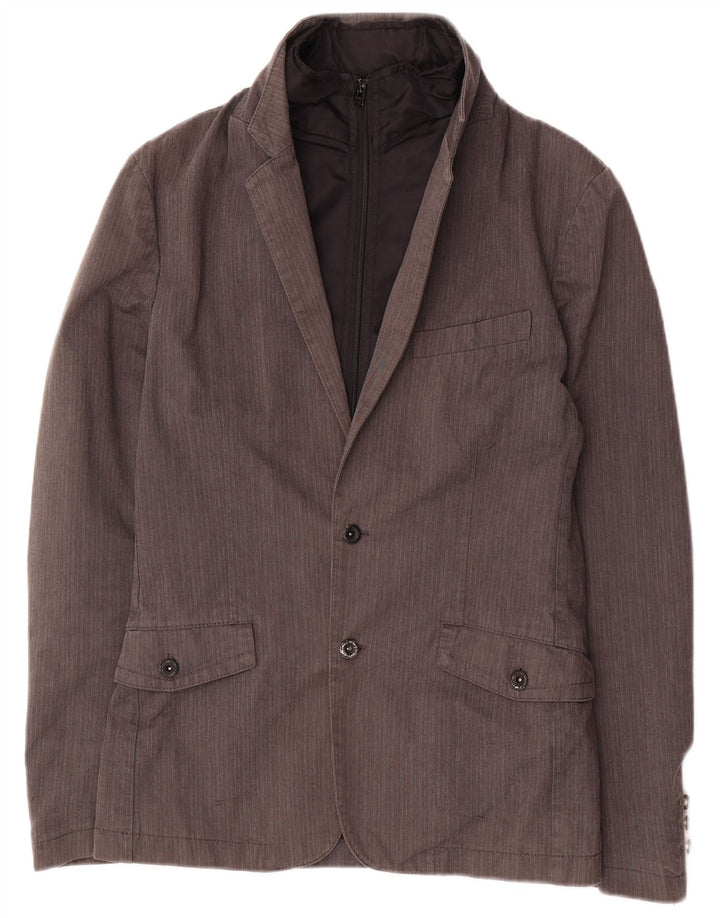 Jaqueta blazer masculina Zara com 2 botões Reino Unido 36 algodão listrado cinza pequeno