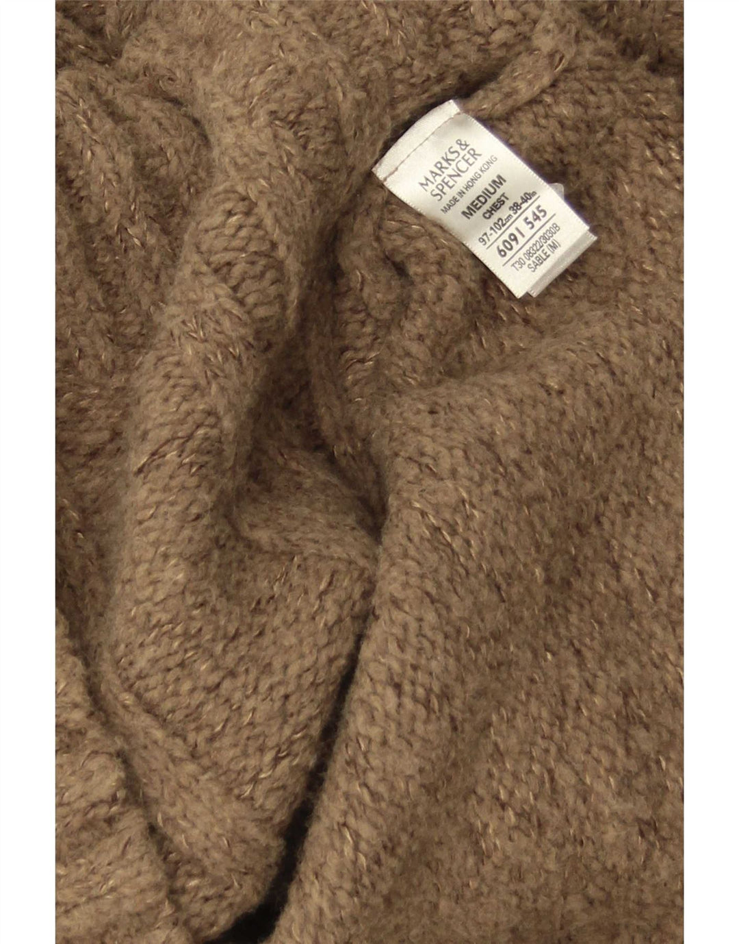 Suéter masculino Marks & Spencer com zíper e gola em acrílico marrom médio
