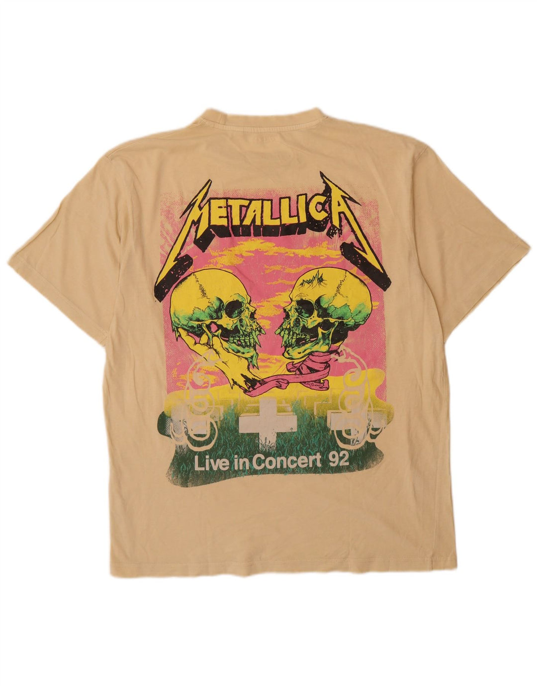 Camiseta masculina com estampa Metallica Pull & Bear algodão amarelo médio