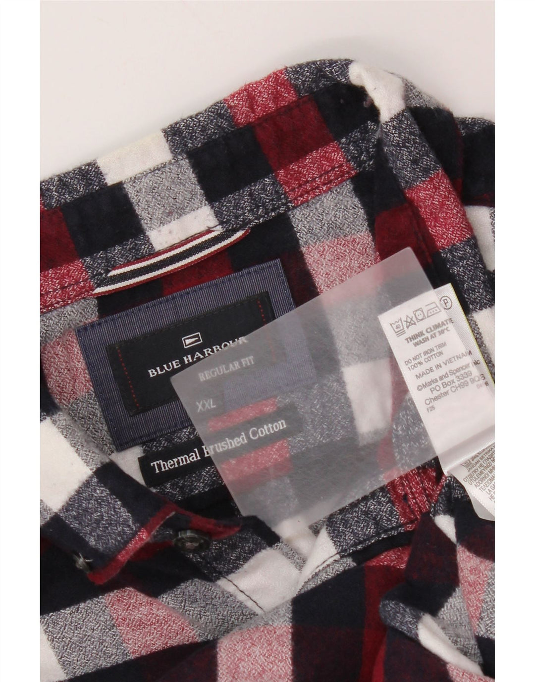 Camisa masculina de flanela Marks & Spencer Blue Harbor Regular Fit 2XL xadrez vermelho