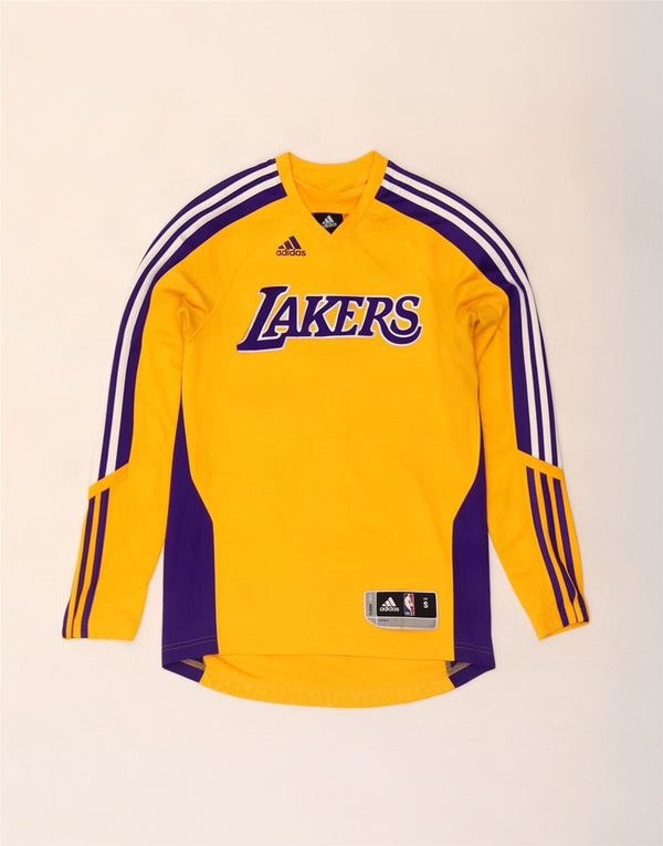 Adidas Mens Lakers Graphic Top Manga Longa Pequeno Amarelo Colorblock