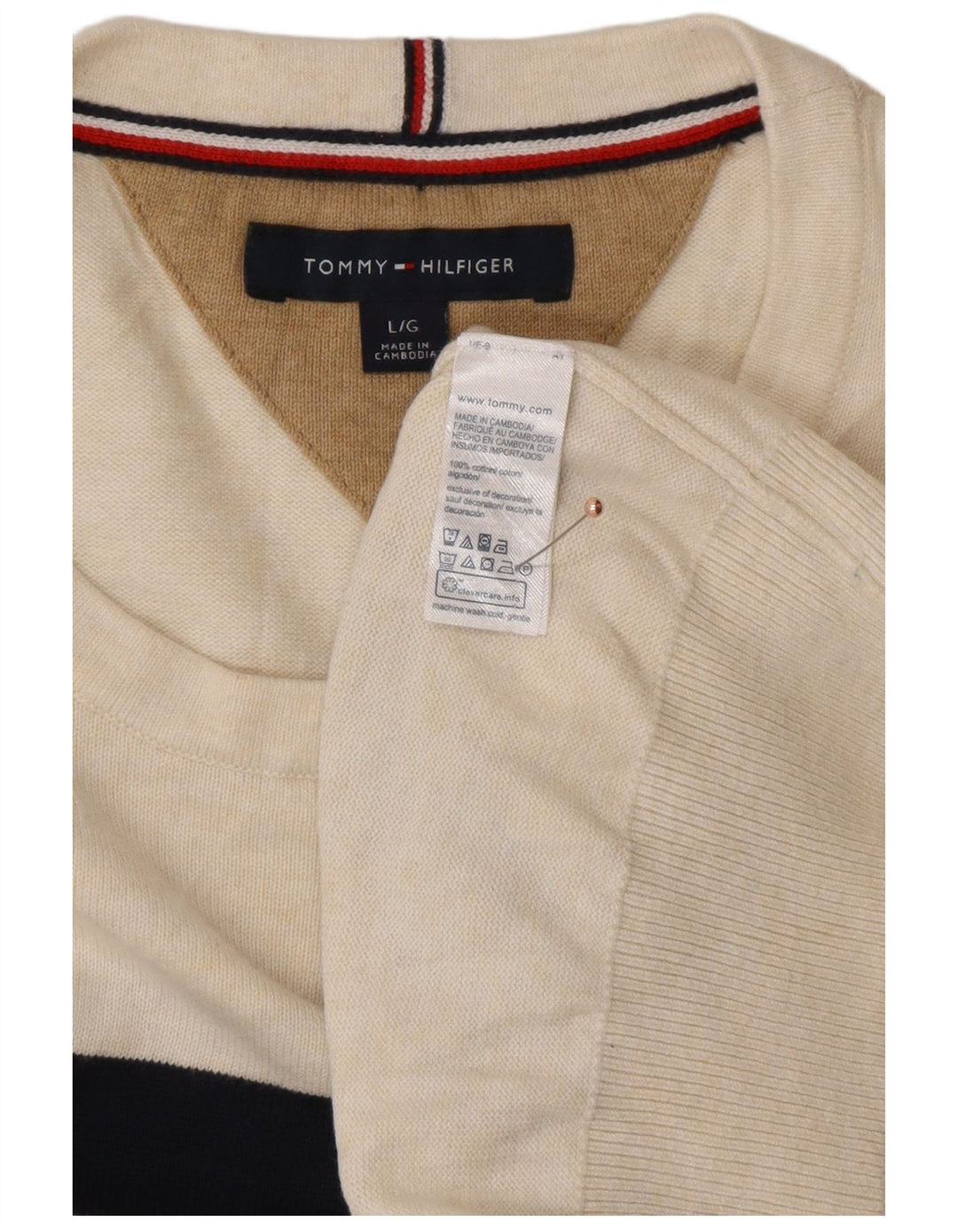 TOMMY HILFIGER Suéter masculino com gola redonda grande listrado branco