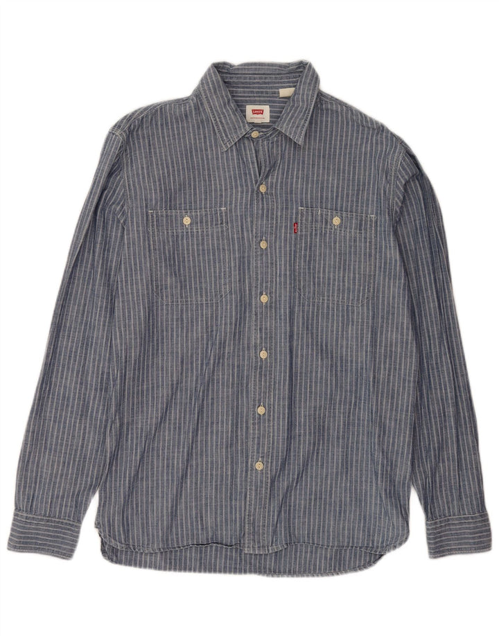 Camisa masculina Levi's de algodão listrado azul médio
