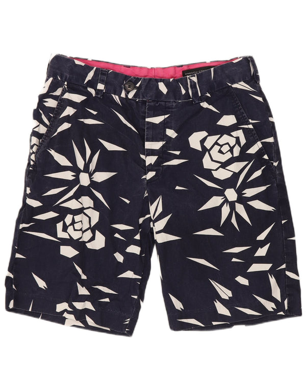French Connection Mens Chino Shorts W30 Algodão Geométrico Azul Médio
