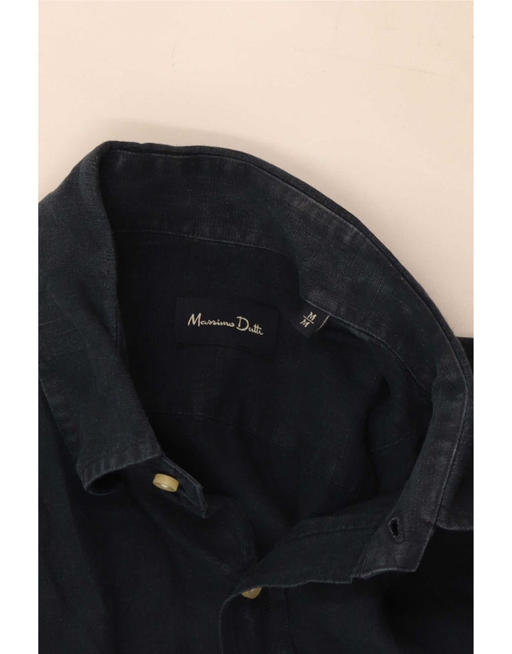 Camisa masculina Massimo Dutti média azul marinho linho