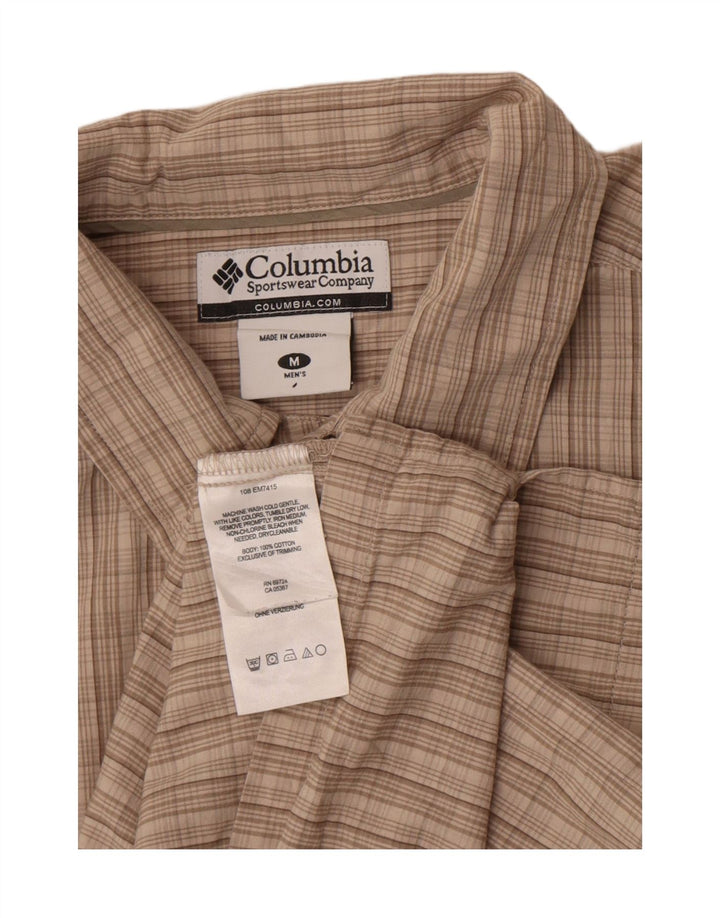 Camisa masculina Columbia de manga curta xadrez bege médio algodão xadrez