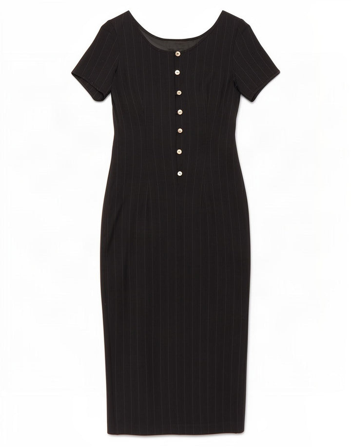 Vestido maxi feminino vintage IT 42 lã listrada azul marinho médio