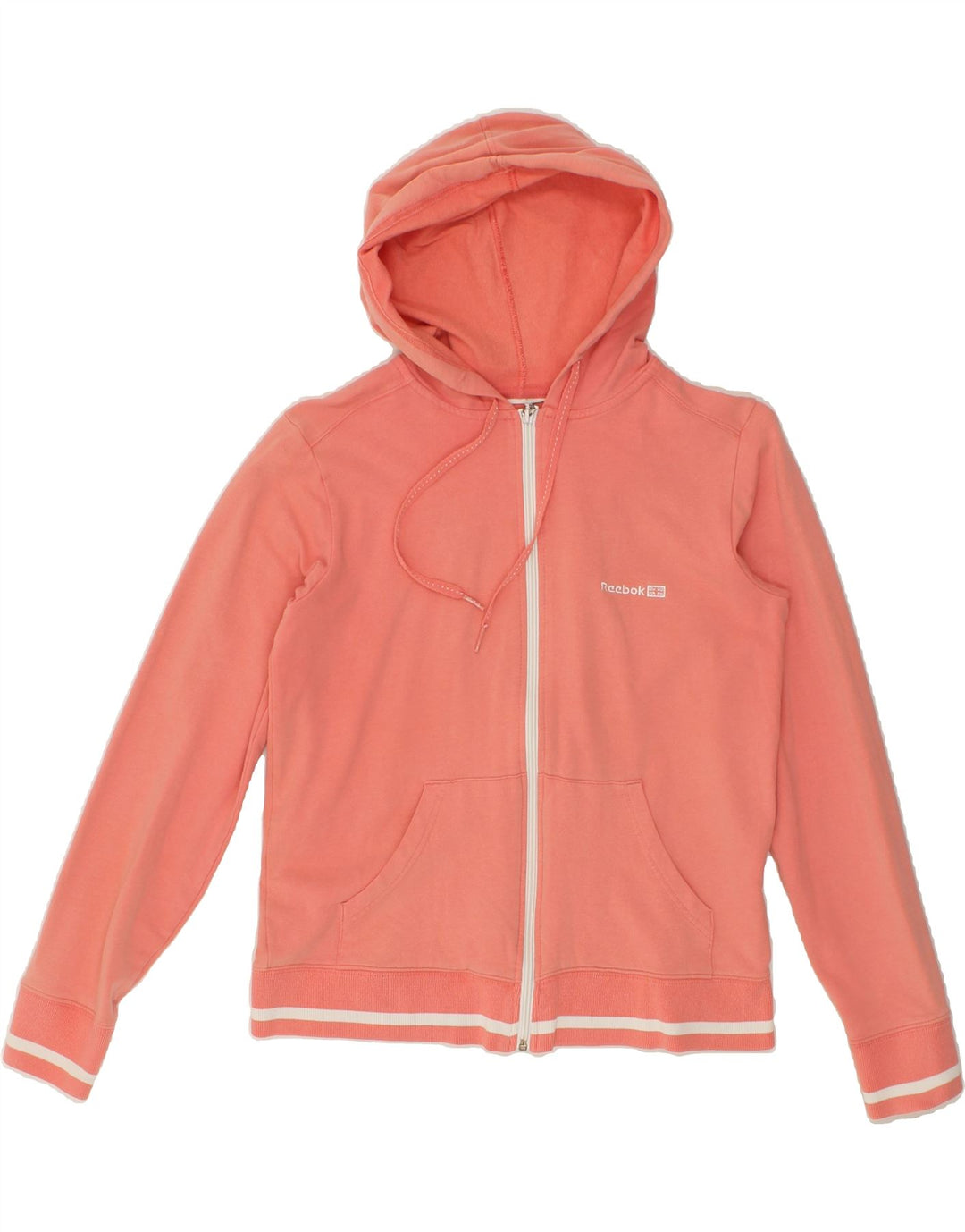 REEBOK Womens Zip Hoodie Sweater UK 14 Medium Pink Cotton Vintage Reebok and Second-Hand Reebok from Messina Hembry 