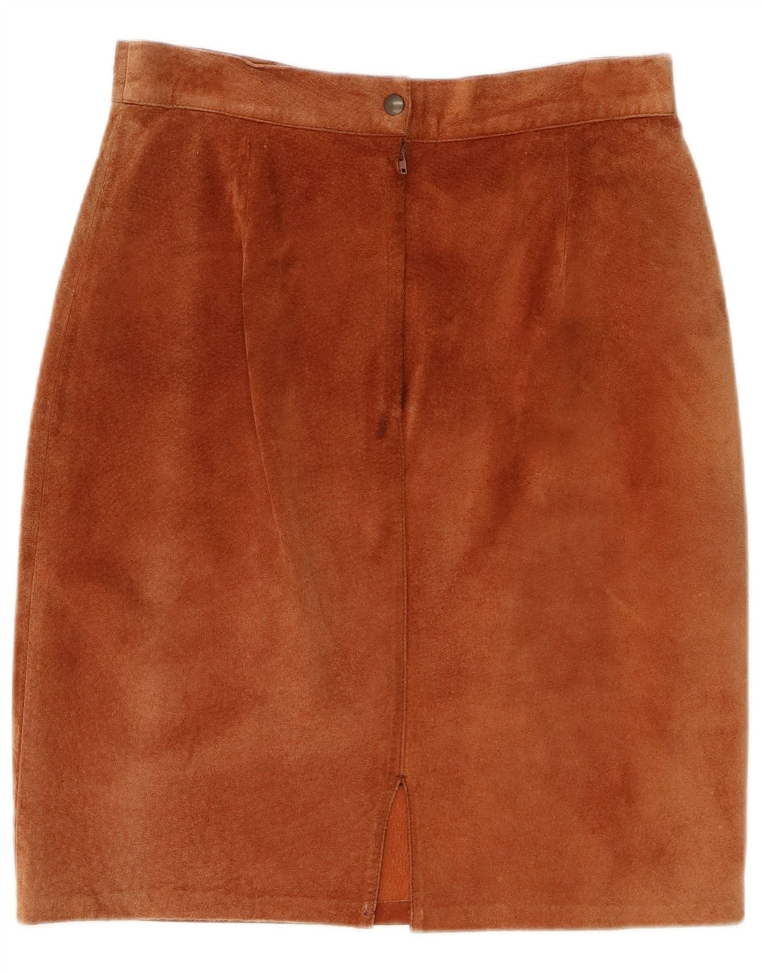 Saia lápis feminina vintage de camurça W28 couro marrom médio