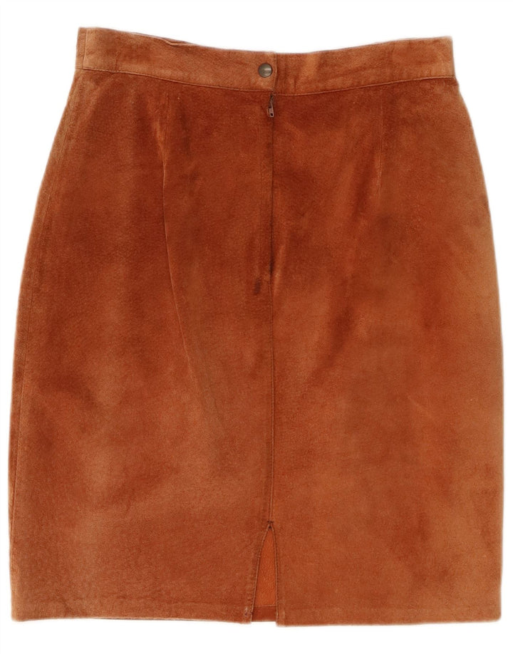 Saia lápis feminina vintage de camurça W28 couro marrom médio